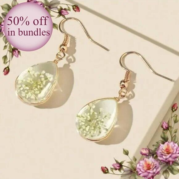 Flower Design Water Drop Earrings - Picture 1 of 13